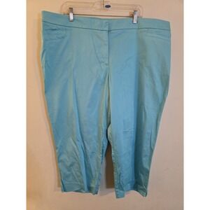 Avenue Women's Size 22 Aqua Cotton Blend Stretch Pockets Capri Chino‎ Pants